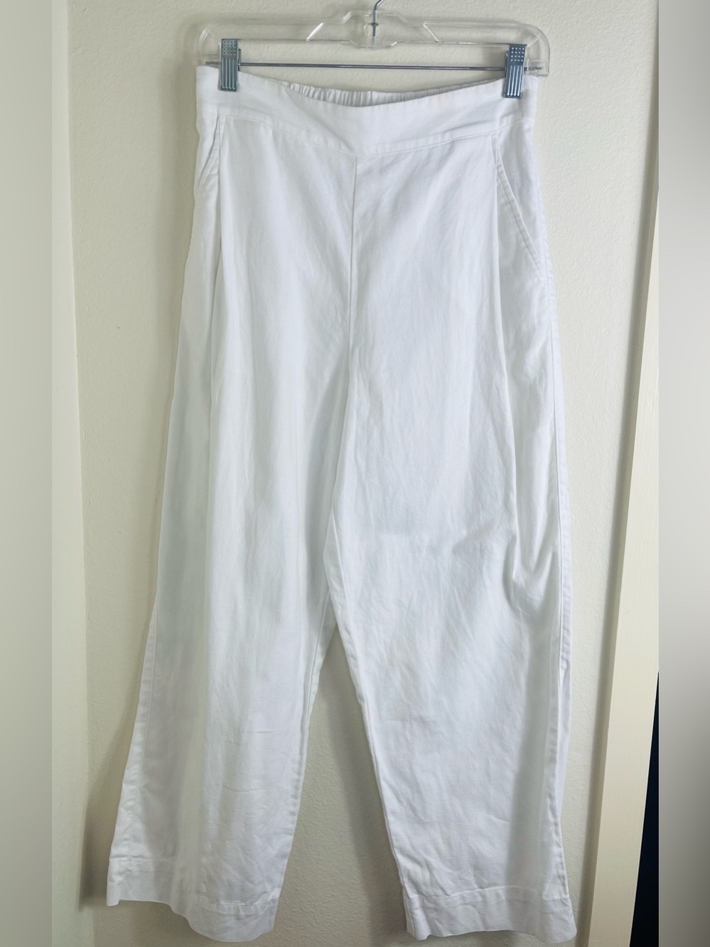 Madewell Pull-On Straight Crop Pants White Linen Blend Size 2 EUC